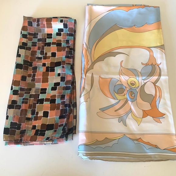 Two Vintage Silk/Polyester Women’s Scarves - Picture 1 of 8